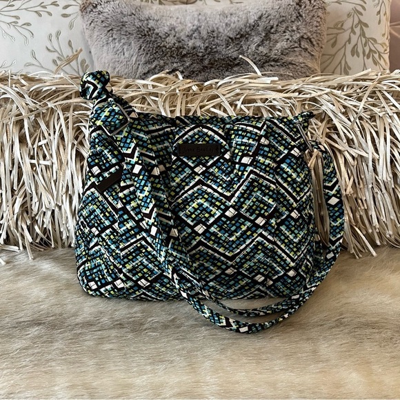 VERA BRADLEY Rainforest Hadley Bag Crossbody Satchel Green Blue Geometric 2017 - Picture 1 of 14